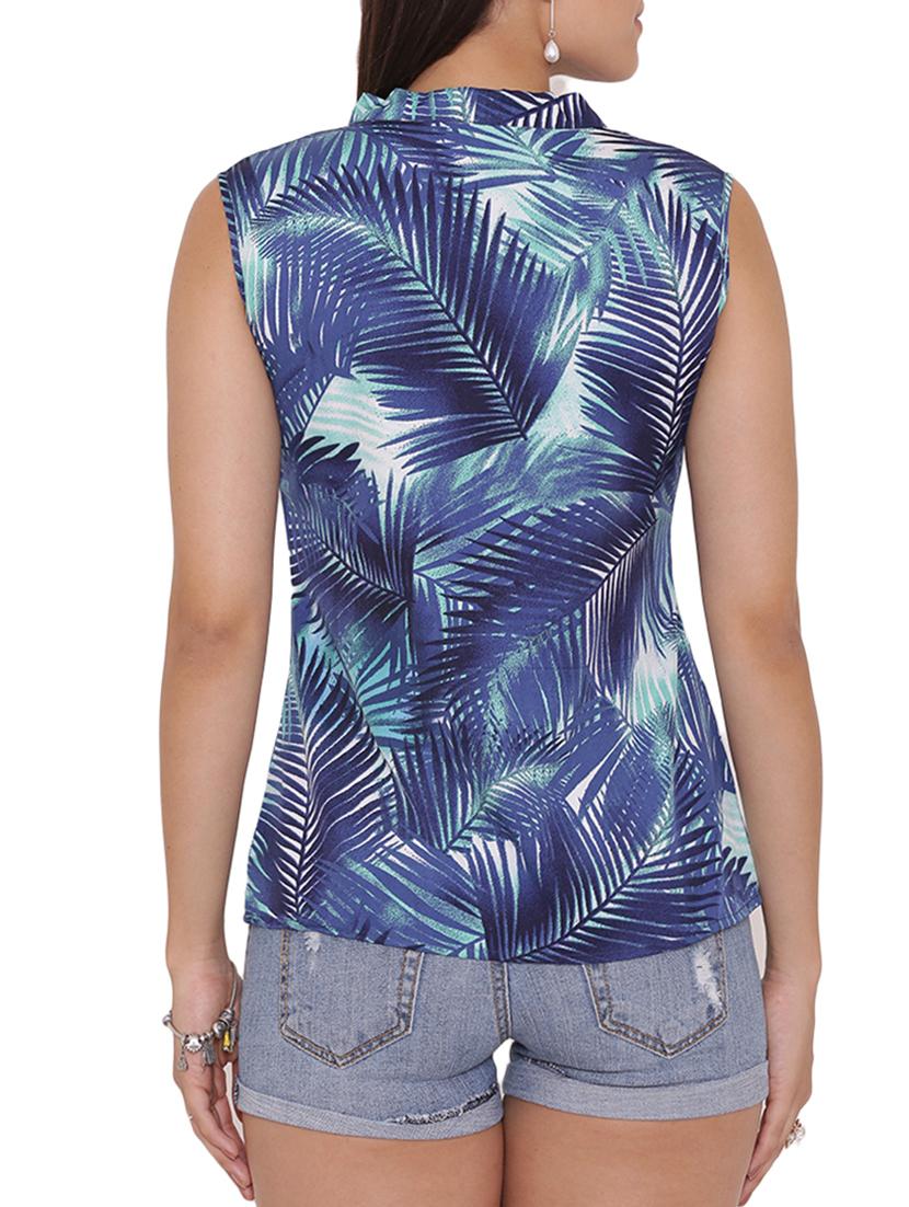 blue tropical leaf print sleeveless top - 15238847 - Zoom Image - 3