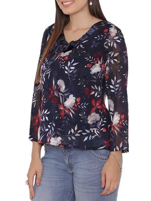 navy blue printed chiffon top - 15238857 - Standard Image - 2