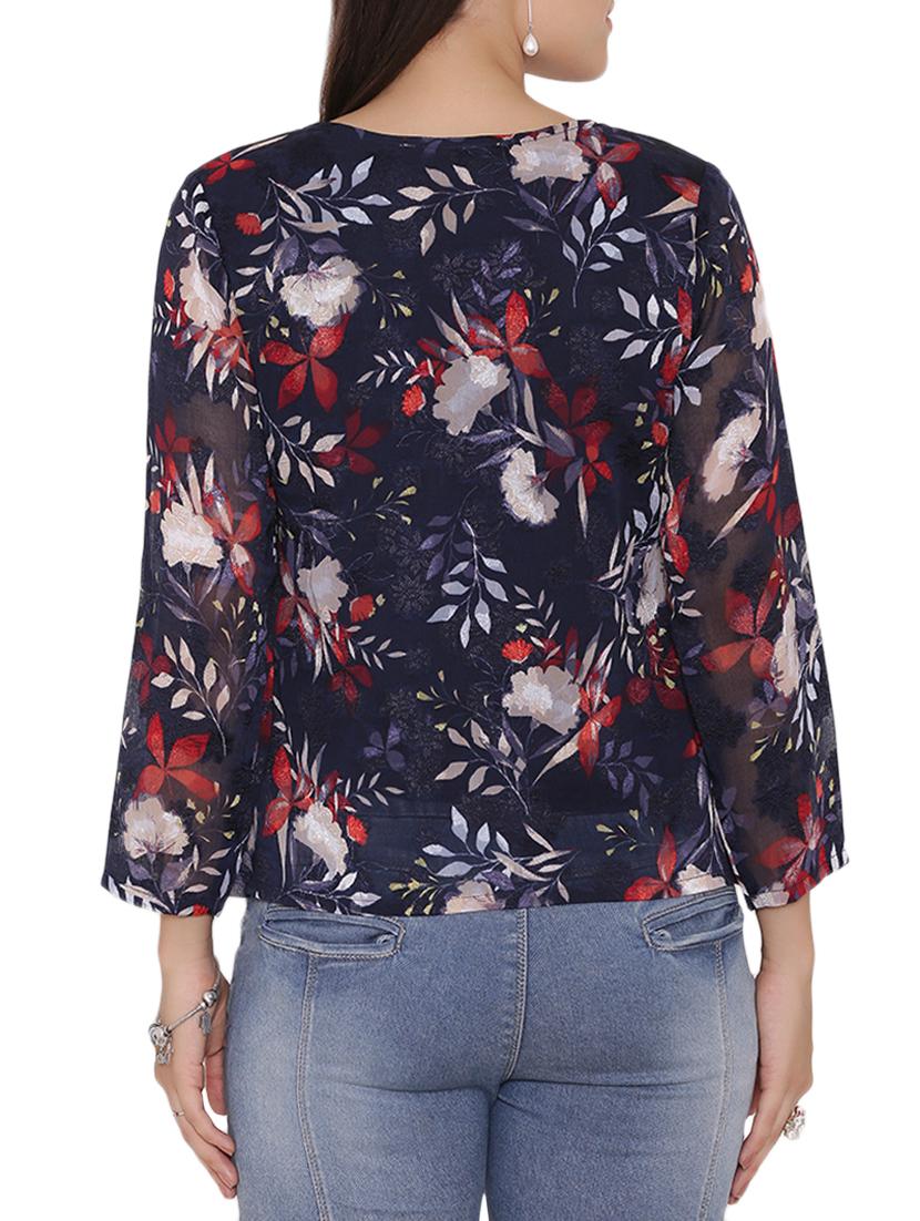 navy blue printed chiffon top - 15238857 - Zoom Image - 3