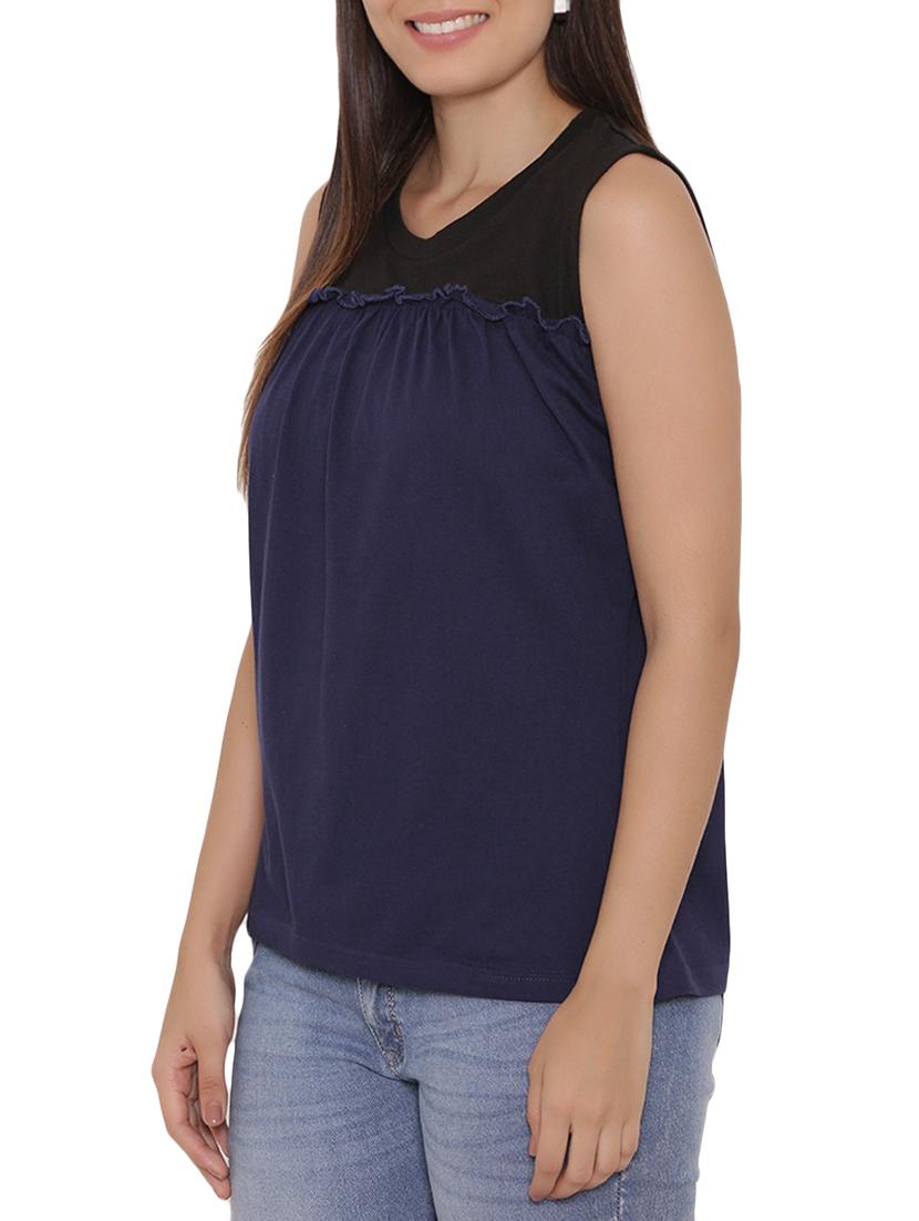 navy blue solid jersey top - 15238872 - Zoom Image - 2