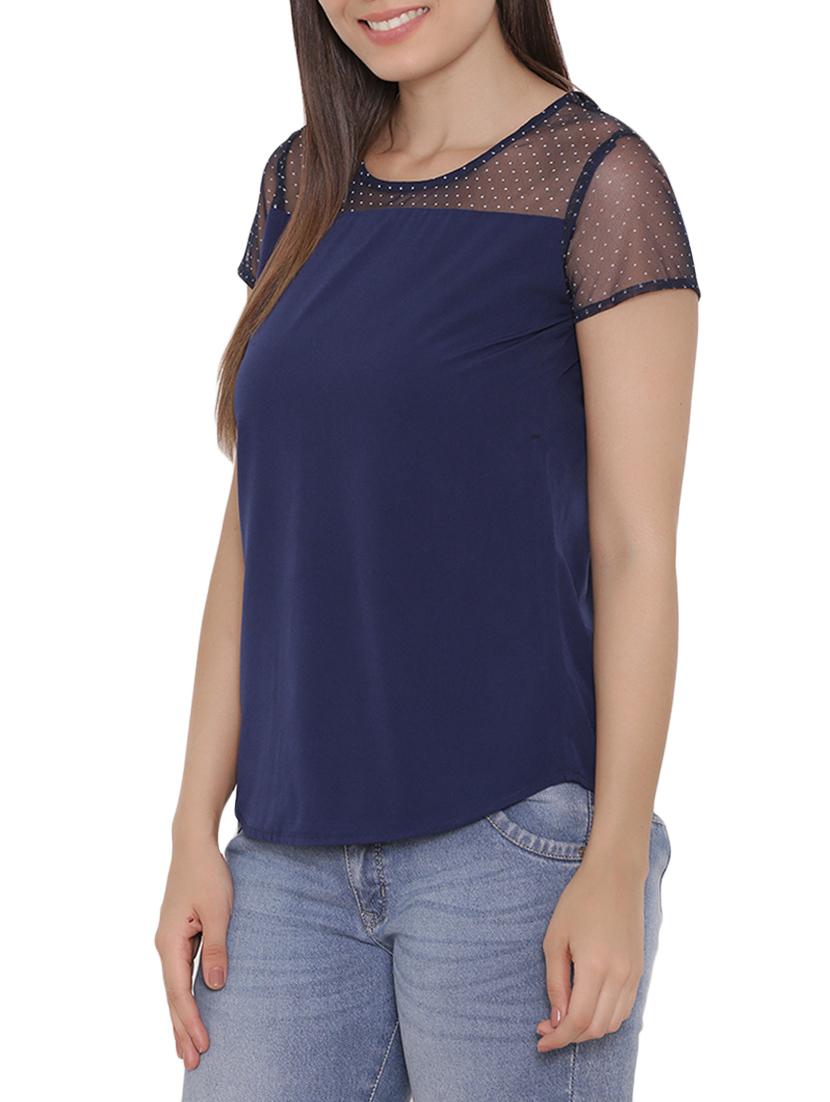 navy blue polka dotted top - 15238875 - Zoom Image - 2