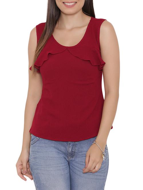 solid maroon crepe top - 15238881 - Standard Image - 1