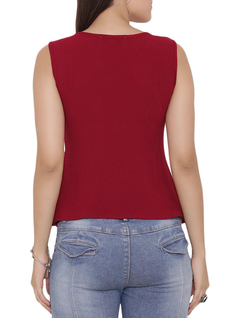 solid maroon crepe top - 15238881 - Zoom Image - 3