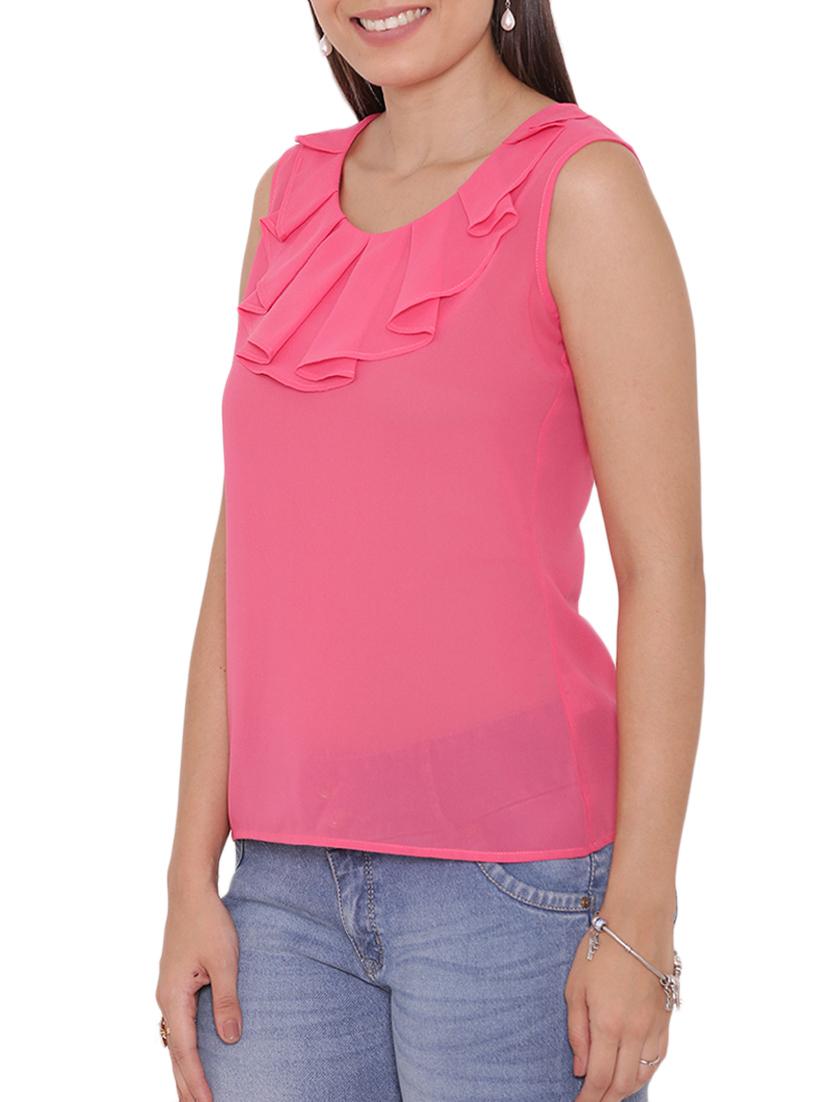solid pink georgette top - 15238978 - Zoom Image - 2