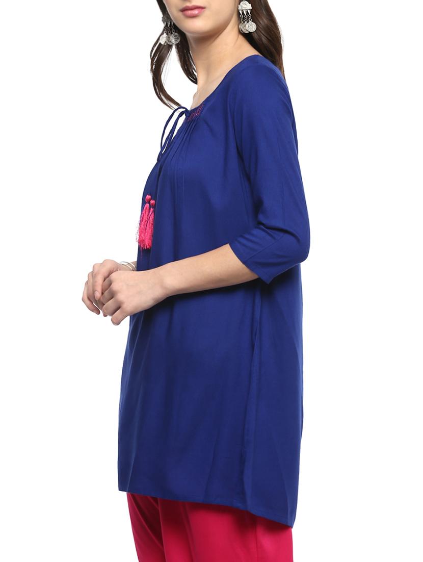 blue rayon a-line solid kurta - 15238983 - Zoom Image - 2