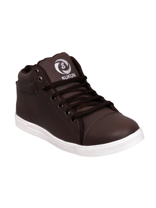 brown leatherette lace up sneaker - 15239774 - Standard Image - 1