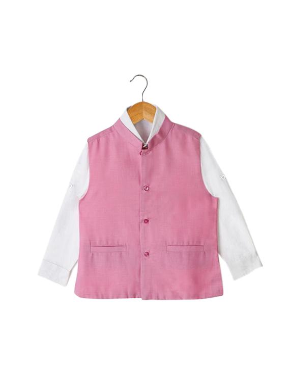 white cotton shirt with nehru jacket - 15239984 - Zoom Image - 1