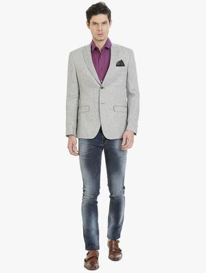 grey linen casual blazer - 15240474 - Standard Image - 4
