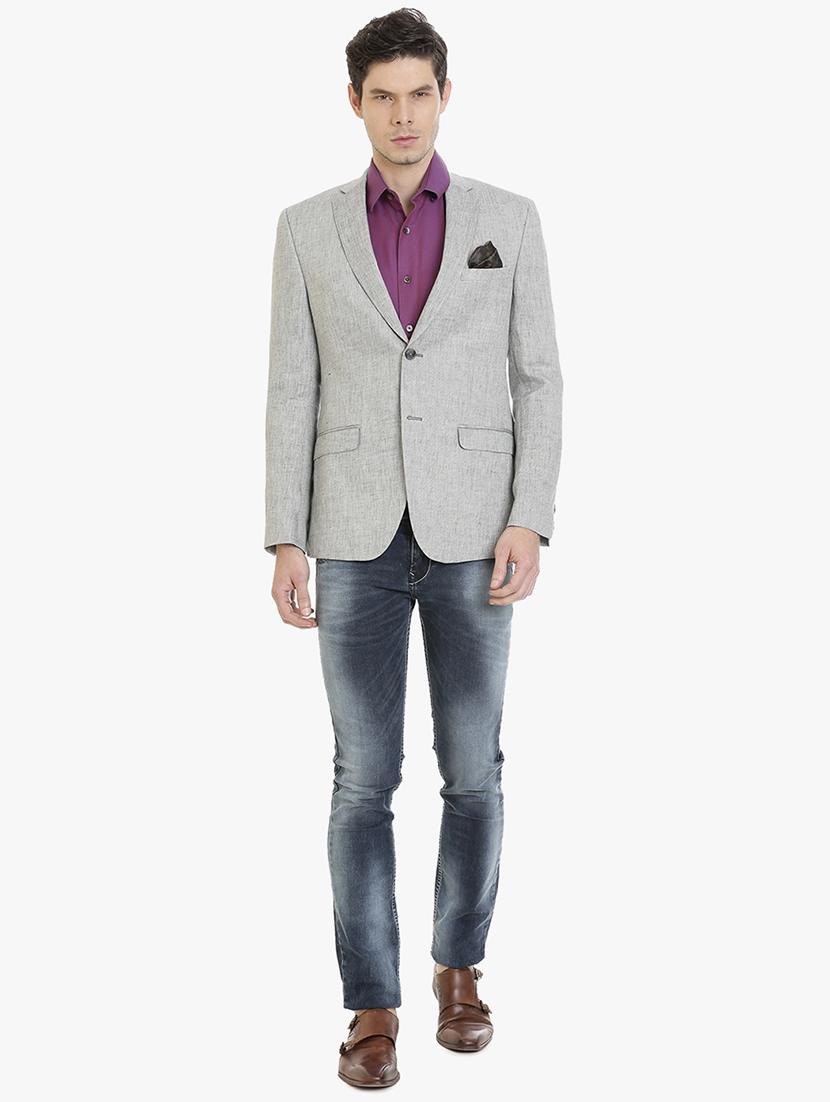 grey linen casual blazer - 15240474 - Zoom Image - 4
