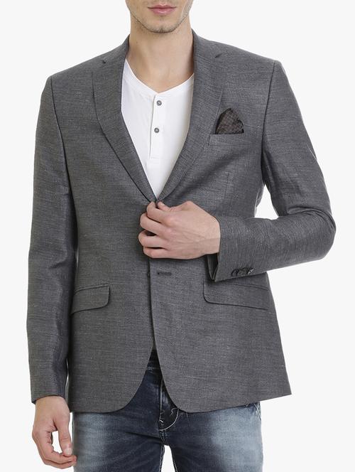 grey linen casual blazer - 15240479 - Standard Image - 1
