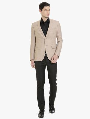 brown linen formal blazer - 15240481 - Standard Image - 4