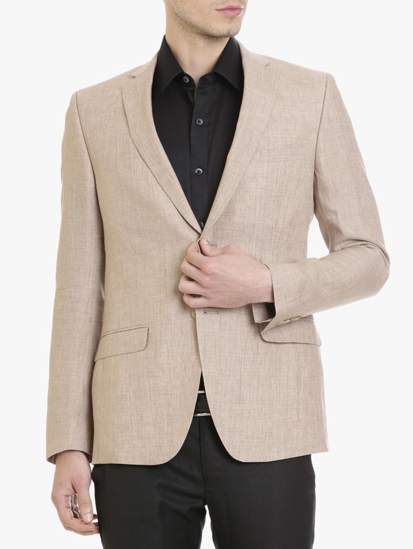 brown linen formal blazer - 15240481 - Zoom Image - 1