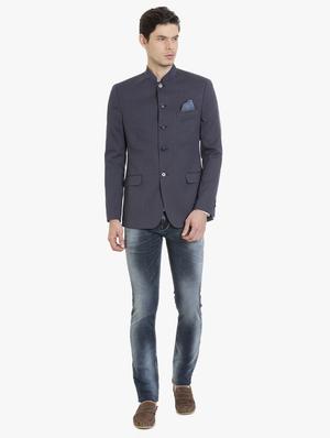 navy blue polyester casual blazer - 15240483 - Standard Image - 4