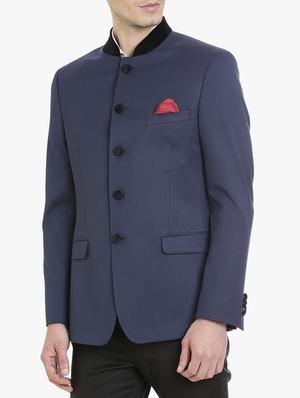 navy blue polyester casual blazer - 15240484 - Standard Image - 2