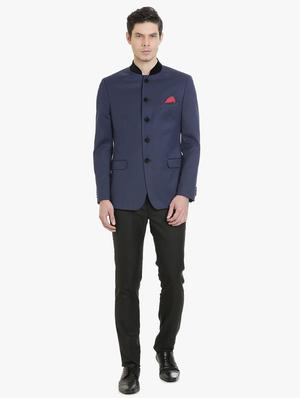 navy blue polyester casual blazer - 15240484 - Standard Image - 4