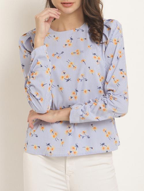 keyhole back striped floral top - 15240595 - Standard Image - 1