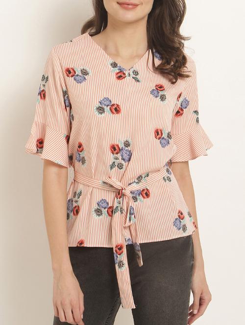 floral striped belted high low top - 15240617 - Standard Image - 1