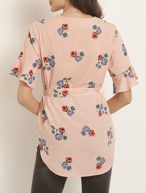 floral striped belted high low top - 15240617 - Standard Image - 3