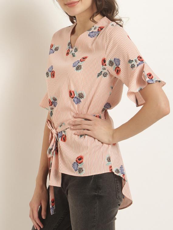 floral striped belted high low top - 15240617 - Zoom Image - 2