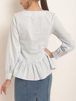 striped frill detail ruffled hem top - 15240673 - Standard Image - 3