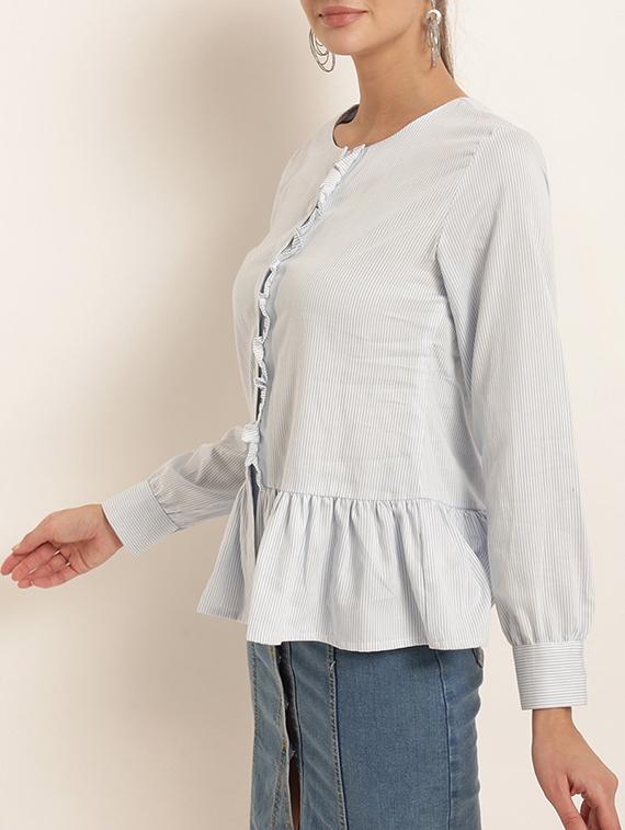 striped frill detail ruffled hem top - 15240673 - Zoom Image - 2