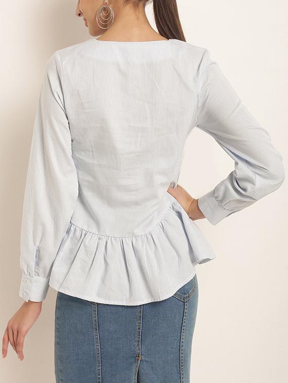 striped frill detail ruffled hem top - 15240673 - Zoom Image - 3