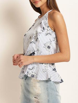 floral striped ruffled hem top - 15240683 - Standard Image - 2