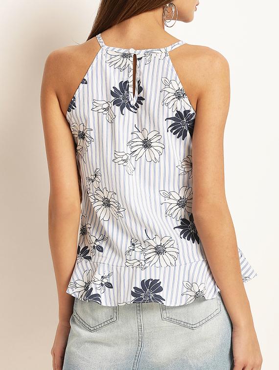floral striped ruffled hem top - 15240683 - Zoom Image - 3