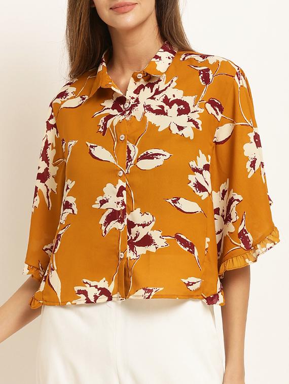 ruffle detail bell sleeved top - 15240689 - Zoom Image - 1