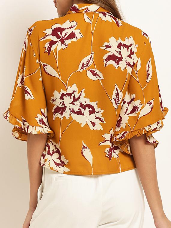 ruffle detail bell sleeved top - 15240689 - Zoom Image - 3