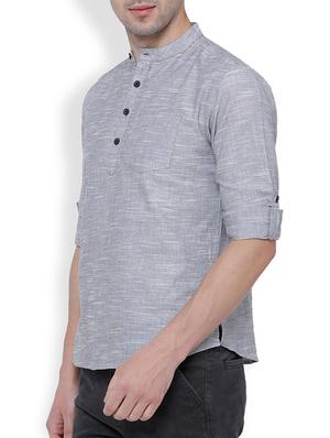 blue cotton short kurta - 15240850 - Standard Image - 2