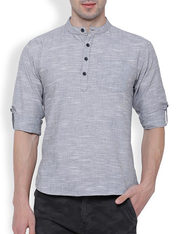 blue cotton short kurta - 15240850 - Zoom Image - 1