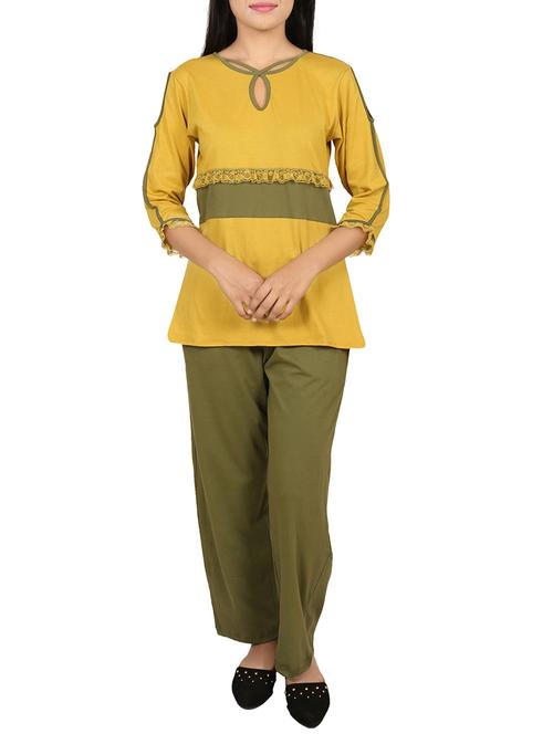 key hole neck top with pajama set - 15240894 - Standard Image - 1
