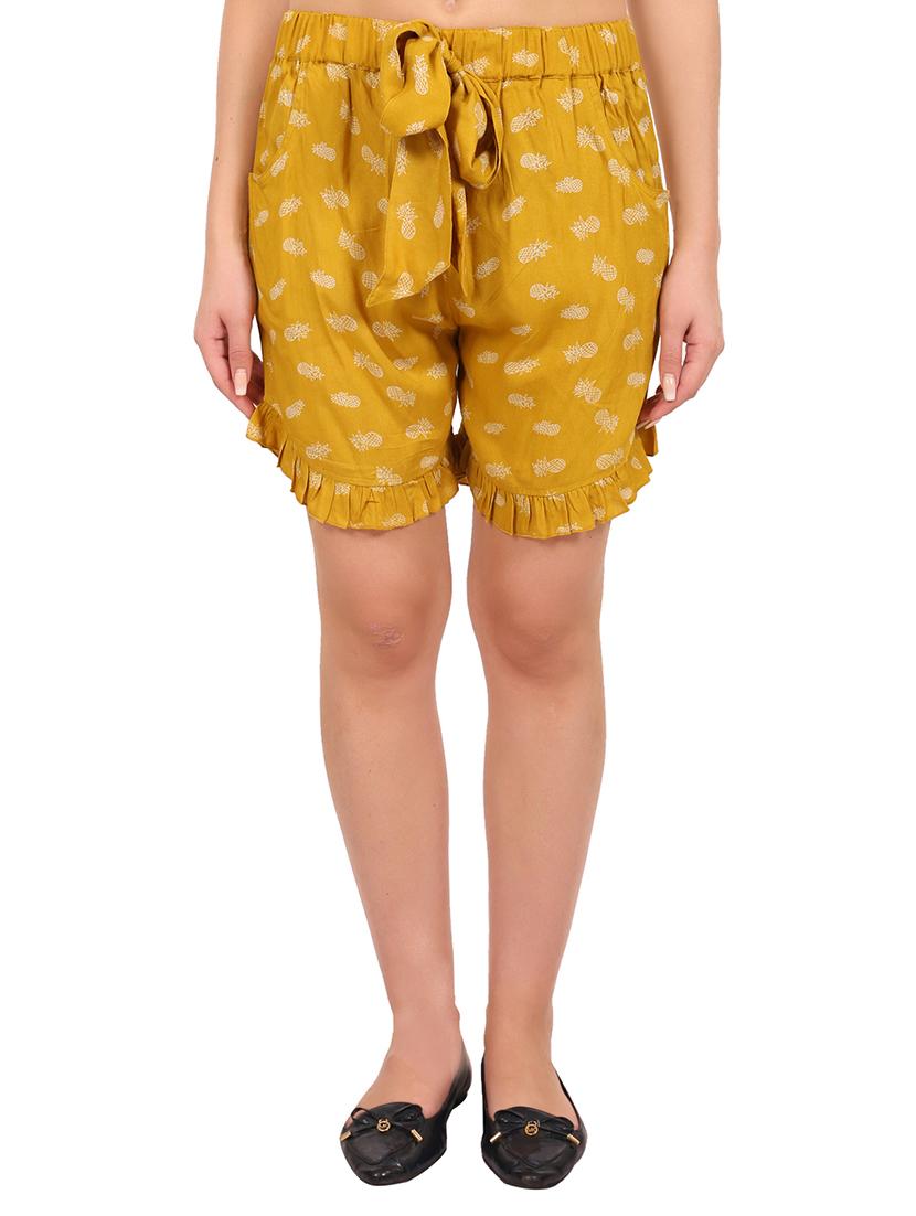 yellow printed rayon shorts - 15240903 - Zoom Image - 1