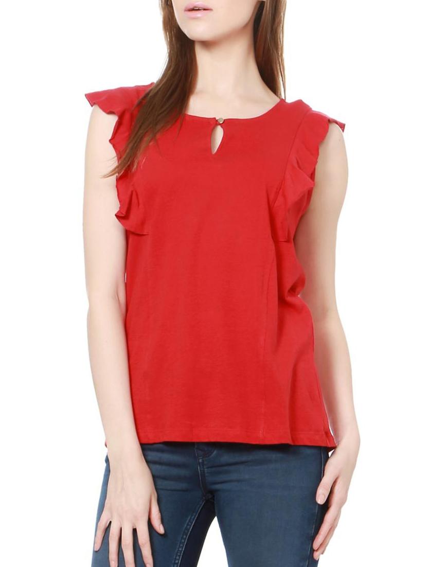 ruffle detail key hole neck top - 15241712 - Zoom Image - 1