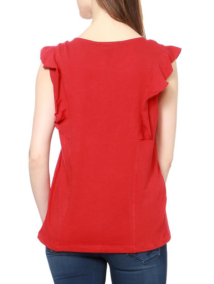 ruffle detail key hole neck top - 15241712 - Zoom Image - 2