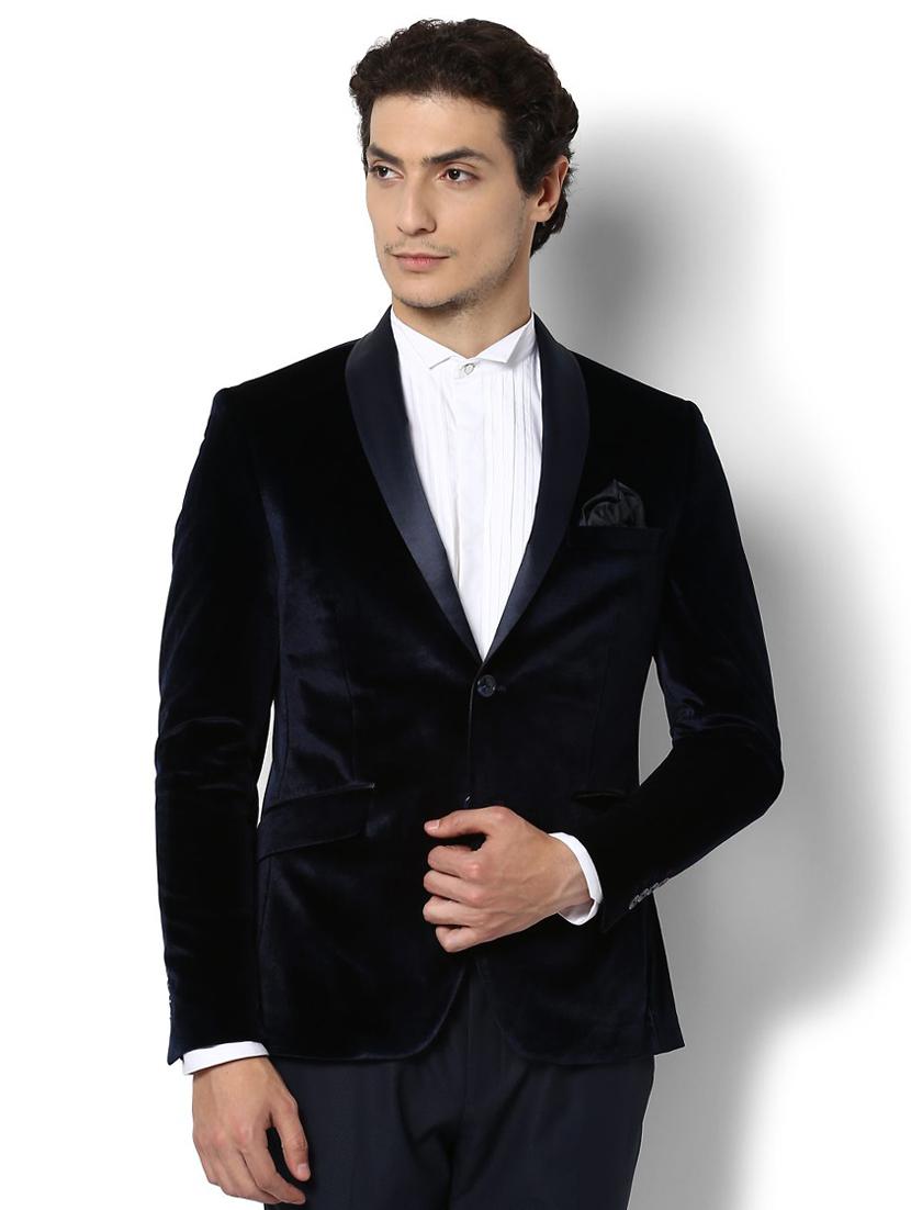 navy blue velvet casual blazer - 15241904 - Zoom Image - 1