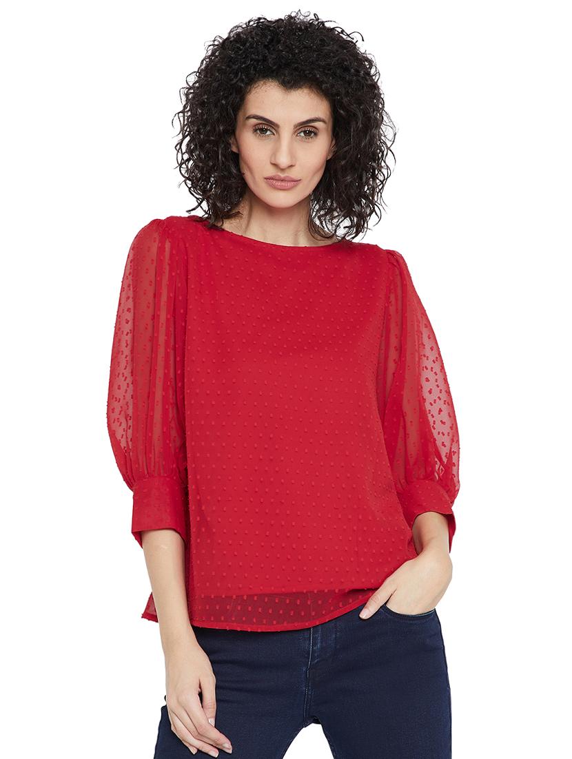 Balloon sleeved dobby top - 15242353 - Zoom Image - 1