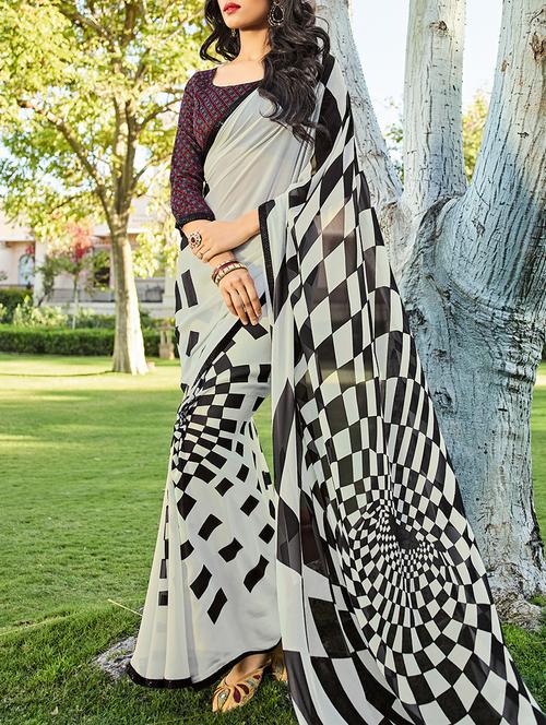 geometric printed saree with blouse - 15242356 - Very Small Image - 1