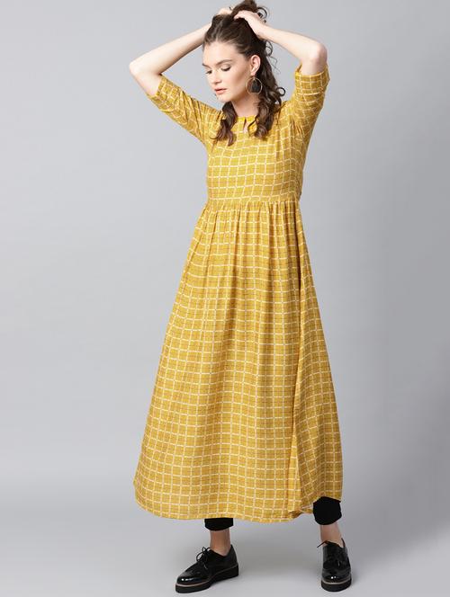 yellow rayon flared kurta - 15242514 - Very Small Image - 1