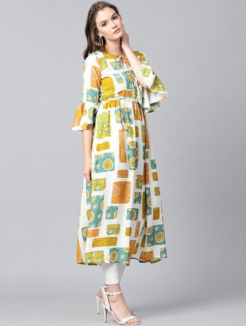 yellow rayon flared kurta - 15242527 - Very Small Image - 1