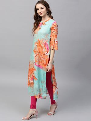 blue rayon straight kurta - 15242535 - Standard Image - 2
