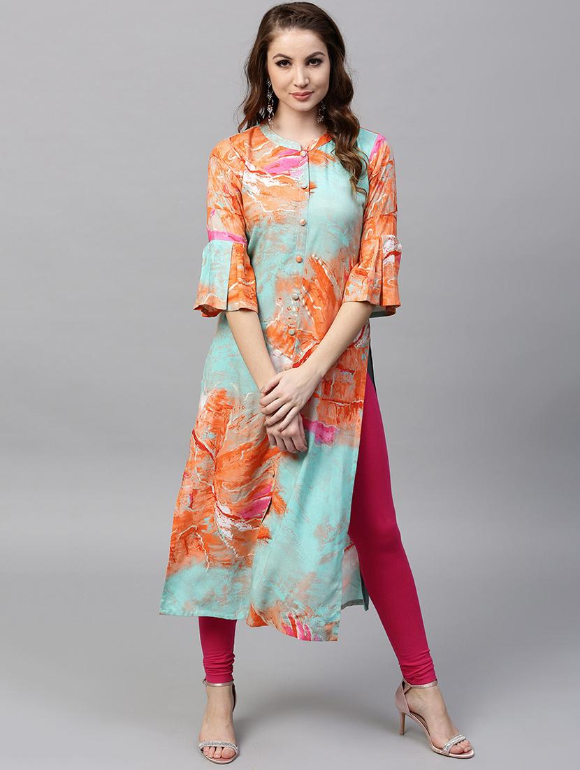 blue rayon straight kurta - 15242535 - Zoom Image - 1
