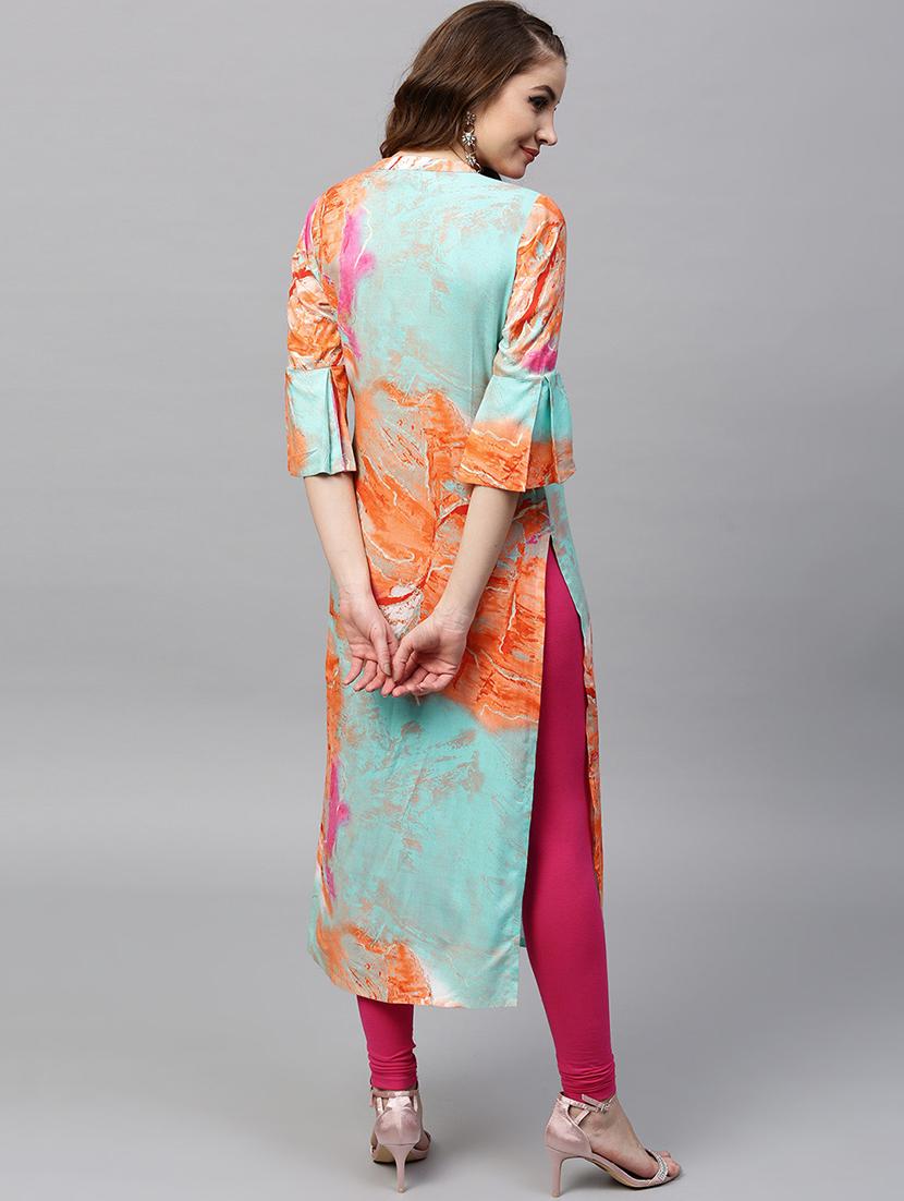 blue rayon straight kurta - 15242535 - Zoom Image - 3