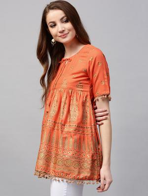 block print flared kurti - 15242590 - Standard Image - 2