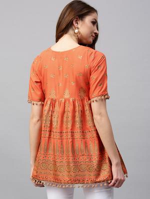 block print flared kurti - 15242590 - Standard Image - 3