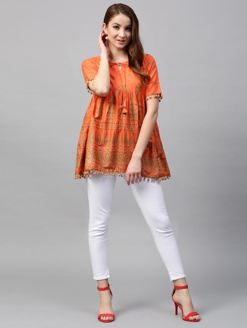 block print flared kurti - 15242590 - Zoom Image - 1