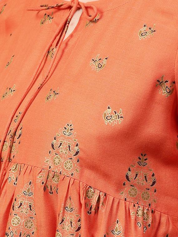 block print flared kurti - 15242590 - Zoom Image - 4