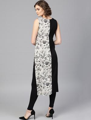 black cotton straight kurta - 15242639 - Standard Image - 3