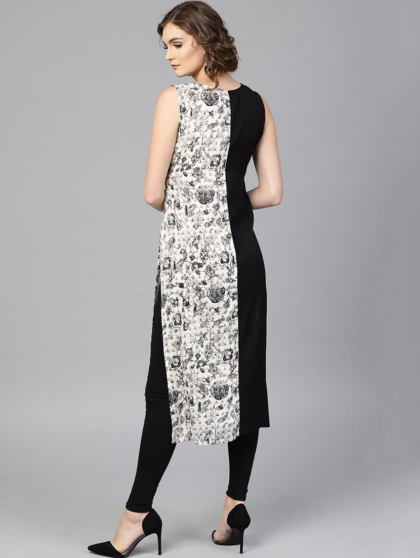 black cotton straight kurta - 15242639 - Zoom Image - 3